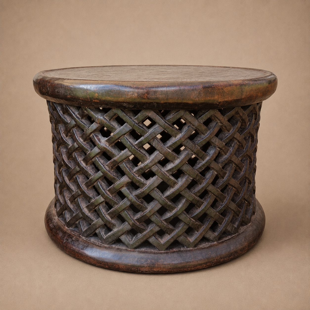 CAMEROON STOOL/SIDE-TABLE (CAMEROON) 90D 57H DARK
