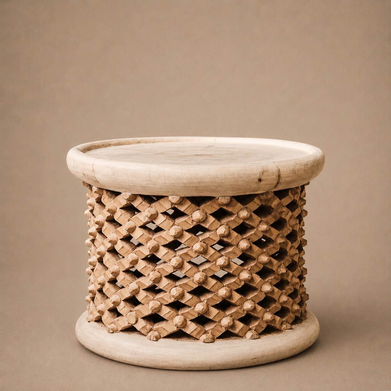 BAMILEKE STOOL/SIDE-TABLE (CAMEROON) 60D 43H NATURAL