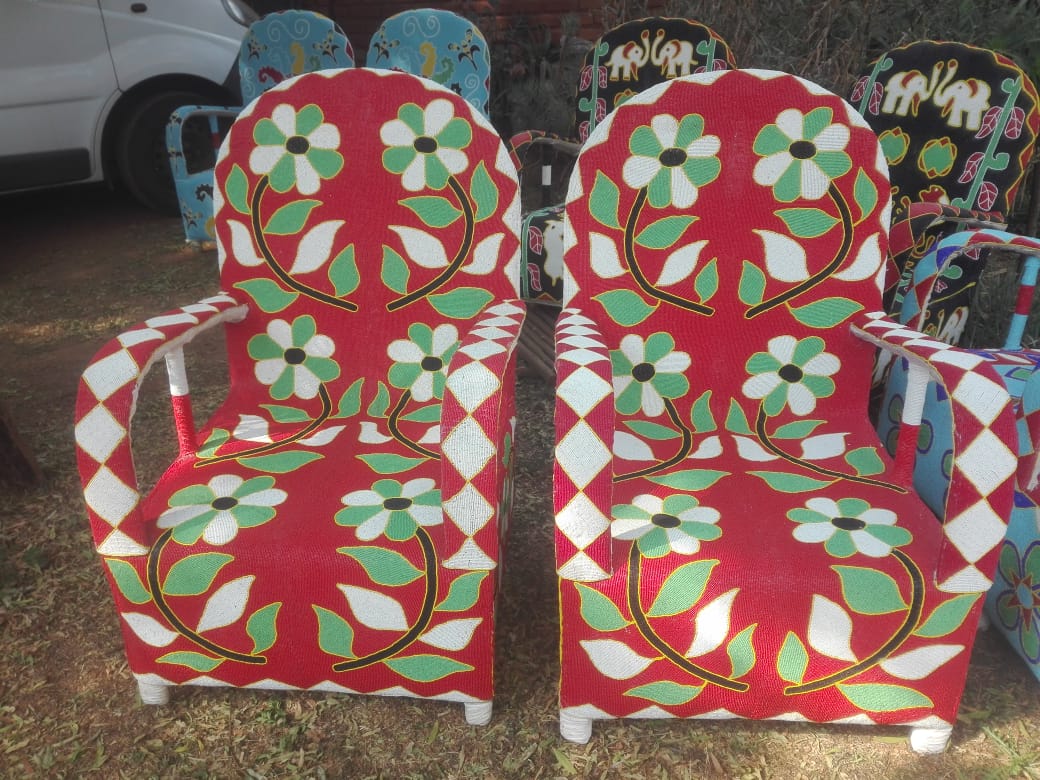 YORUBA ARMCHAIR (NIGERIA) 63L 63W 94H BEADED 1/2