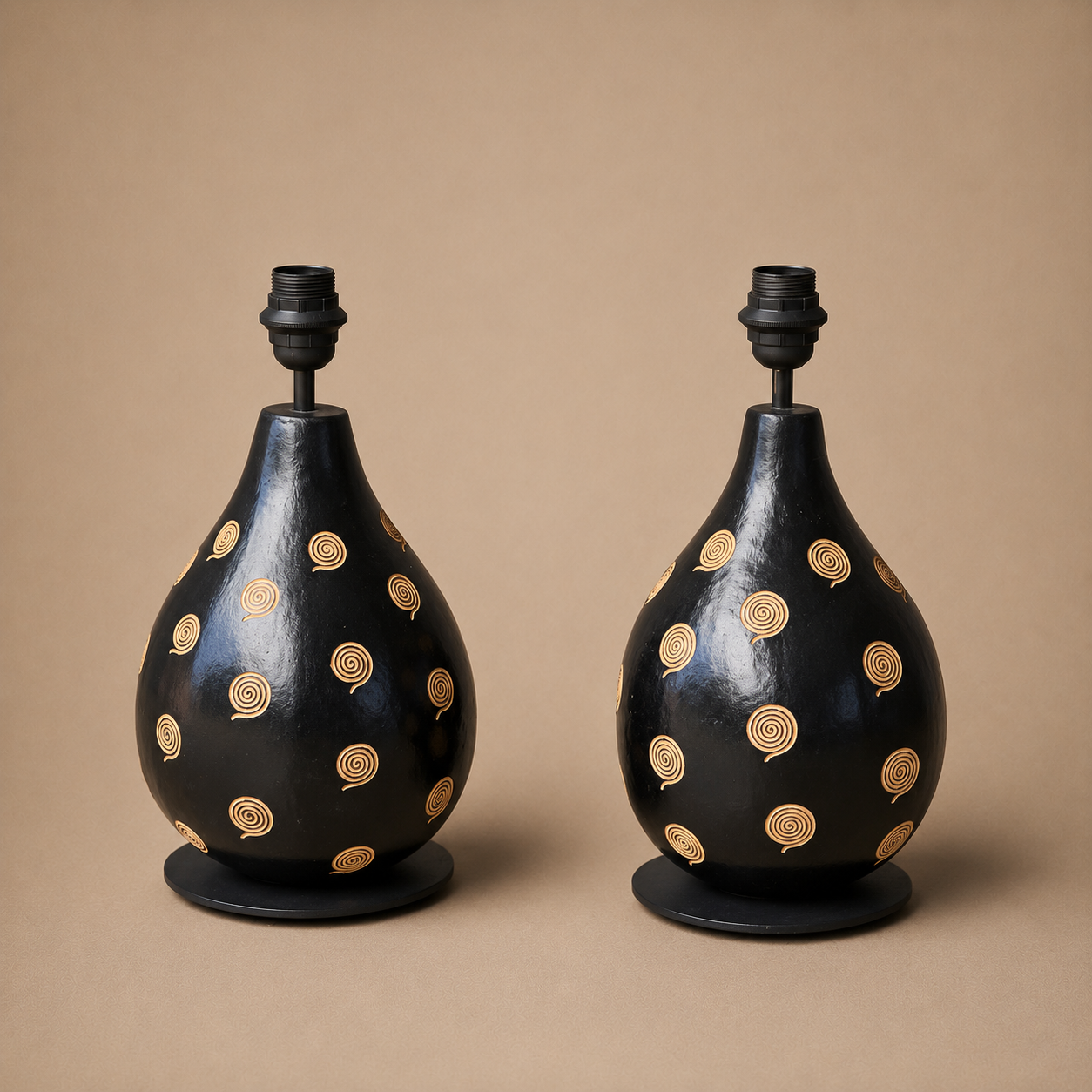 ENGRAVED CALABASH (KENYA) LAMP PAIR