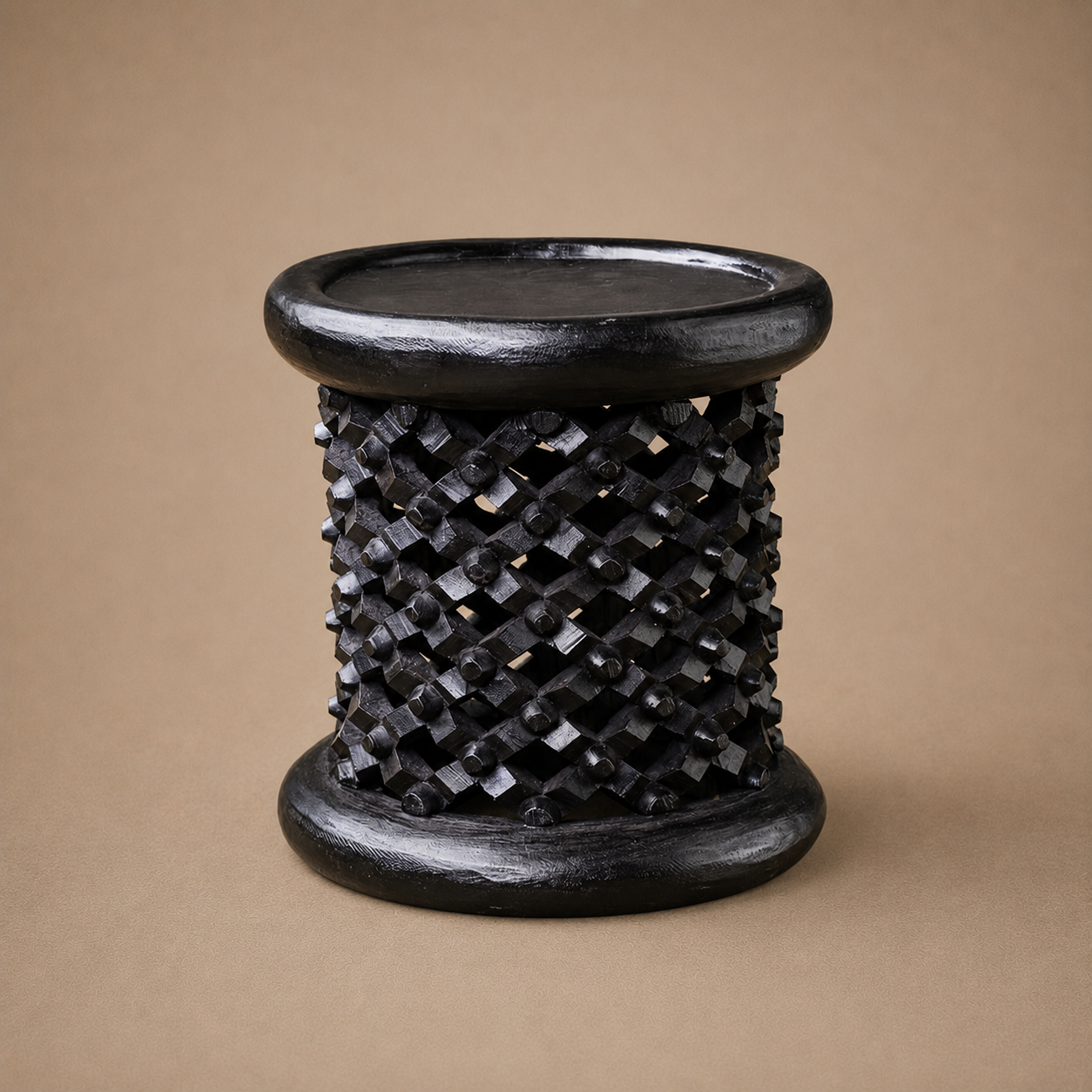 BAMILEKE STOOL/SIDE-TABLE (CAMEROON) 40D 40H DARK