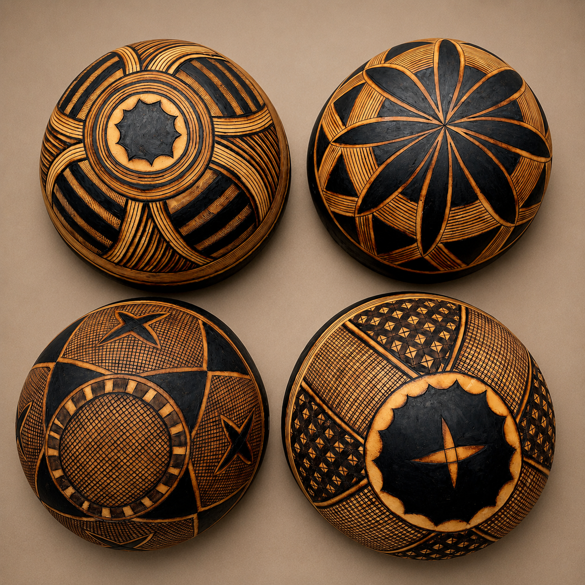 Fulani Calabash Niger Engraved Burnt - African Curio at Togu'na