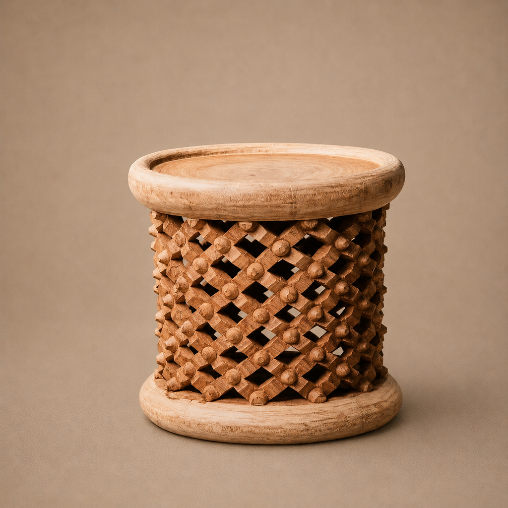 BAMILEKE STOOL/SIDE-TABLE (CAMEROON) 45D 43H NATURAL