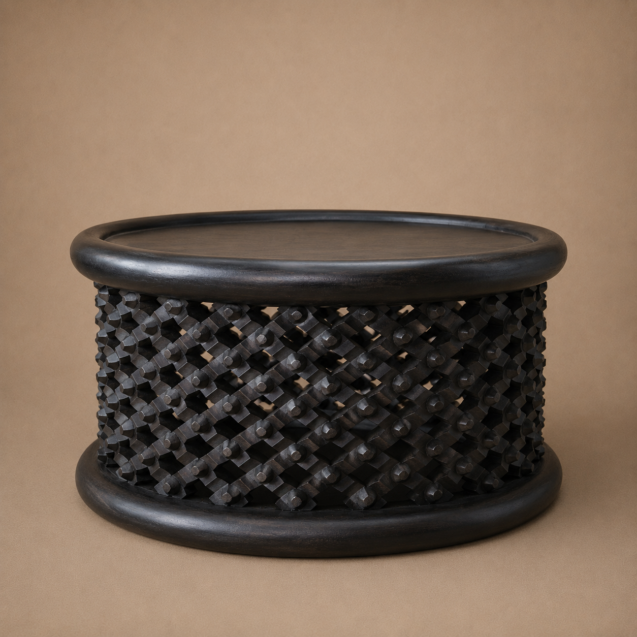 BAMILEKE STOOL/SIDE-TABLE (CAMEROON) 70D 43H DARK