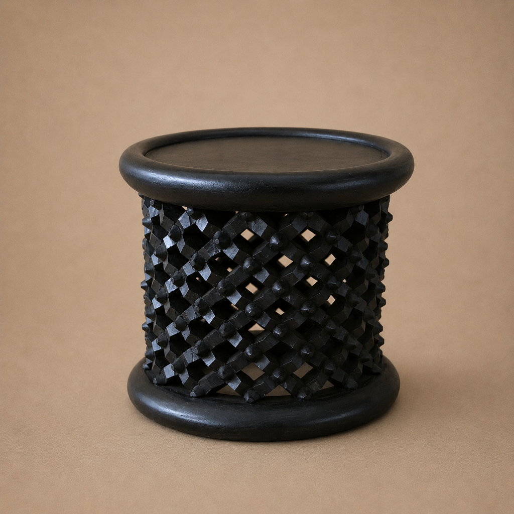 BAMILEKE STOOL/SIDE-TABLE (CAMEROON) 45D 43H DARK