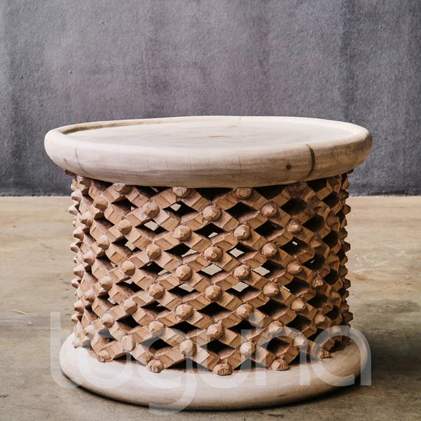 BAMILEKE STOOL/SIDE-TABLE (CAMEROON) 60D 43H NATURAL