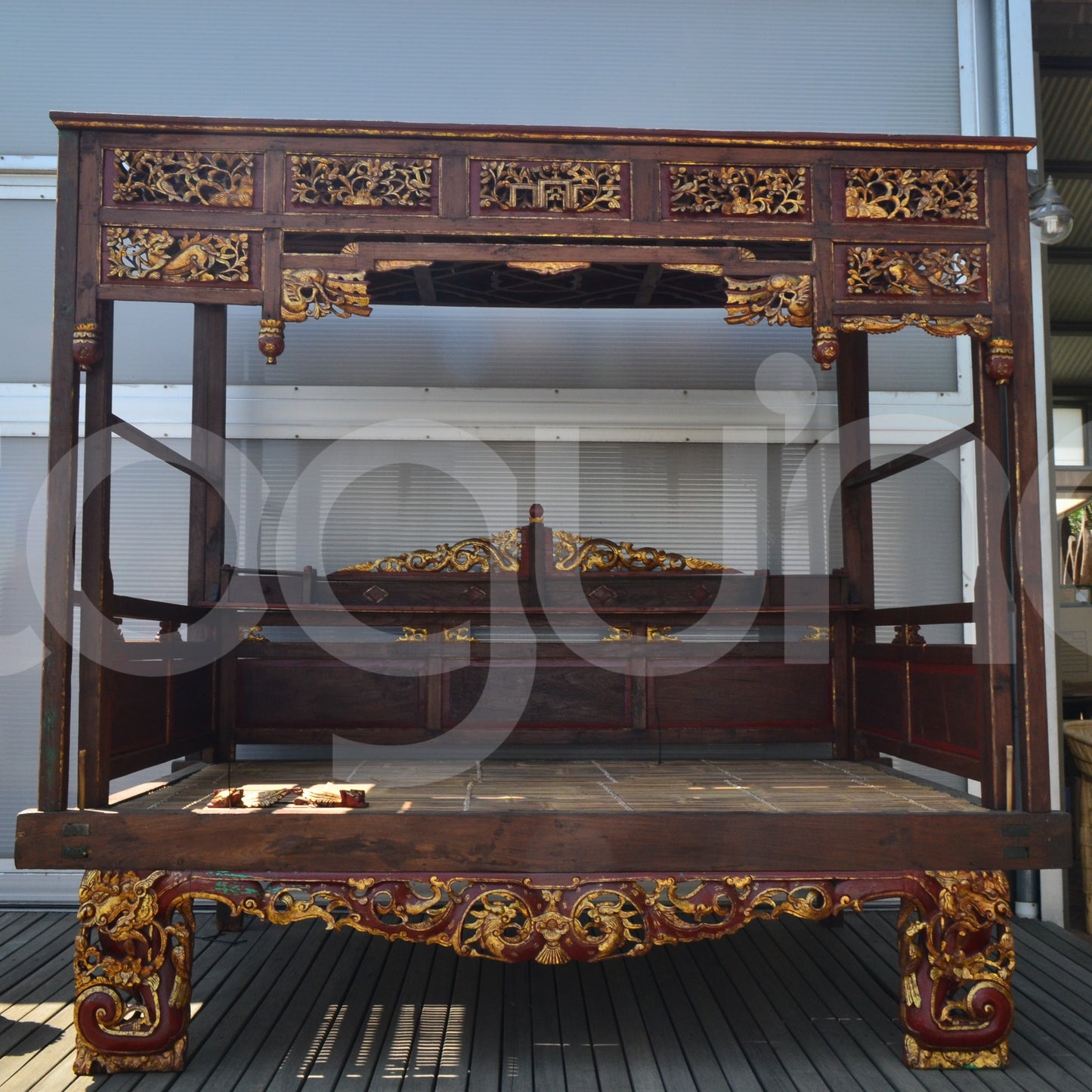 ANTIQUE 4 POSTER BED (INDONESIA) 250L 250W 230H RED/GOLD