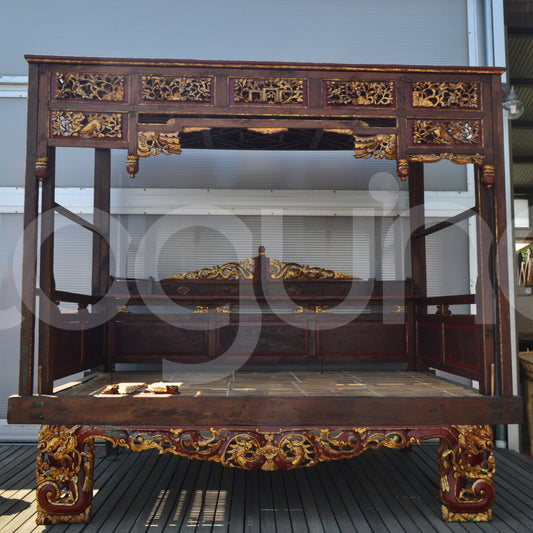 ANTIQUE 4 POSTER BED (INDONESIA) 250L 250W 230H RED/GOLD
