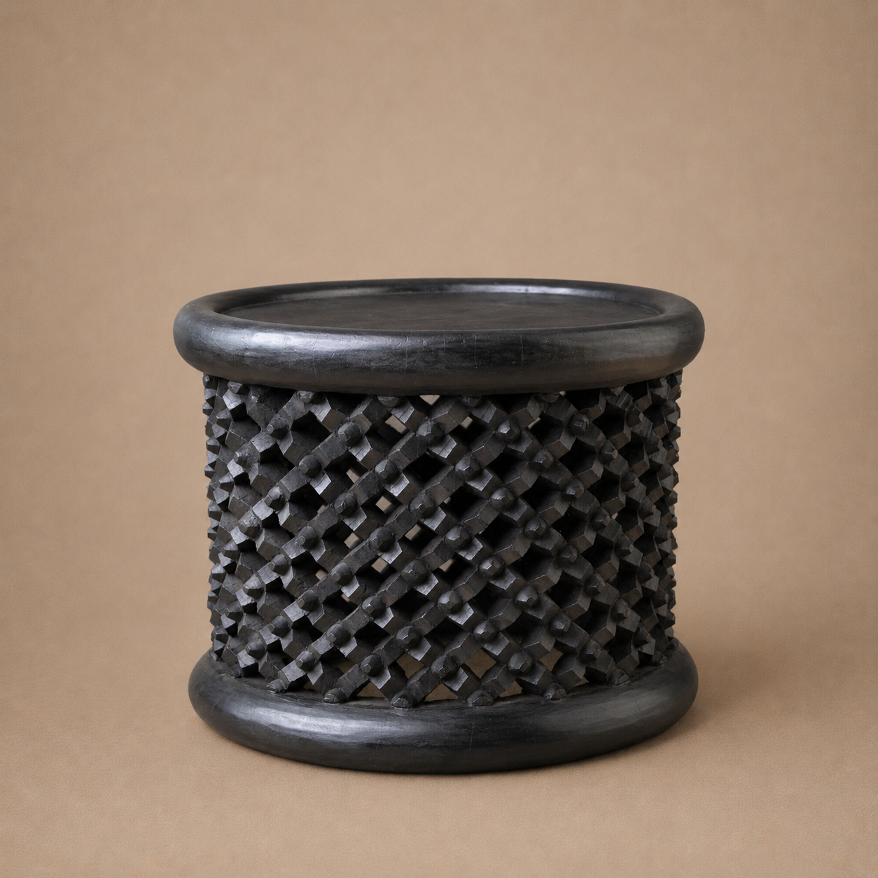 BAMILEKE STOOL/SIDE-TABLE (CAMEROON) 60D 43H DARK