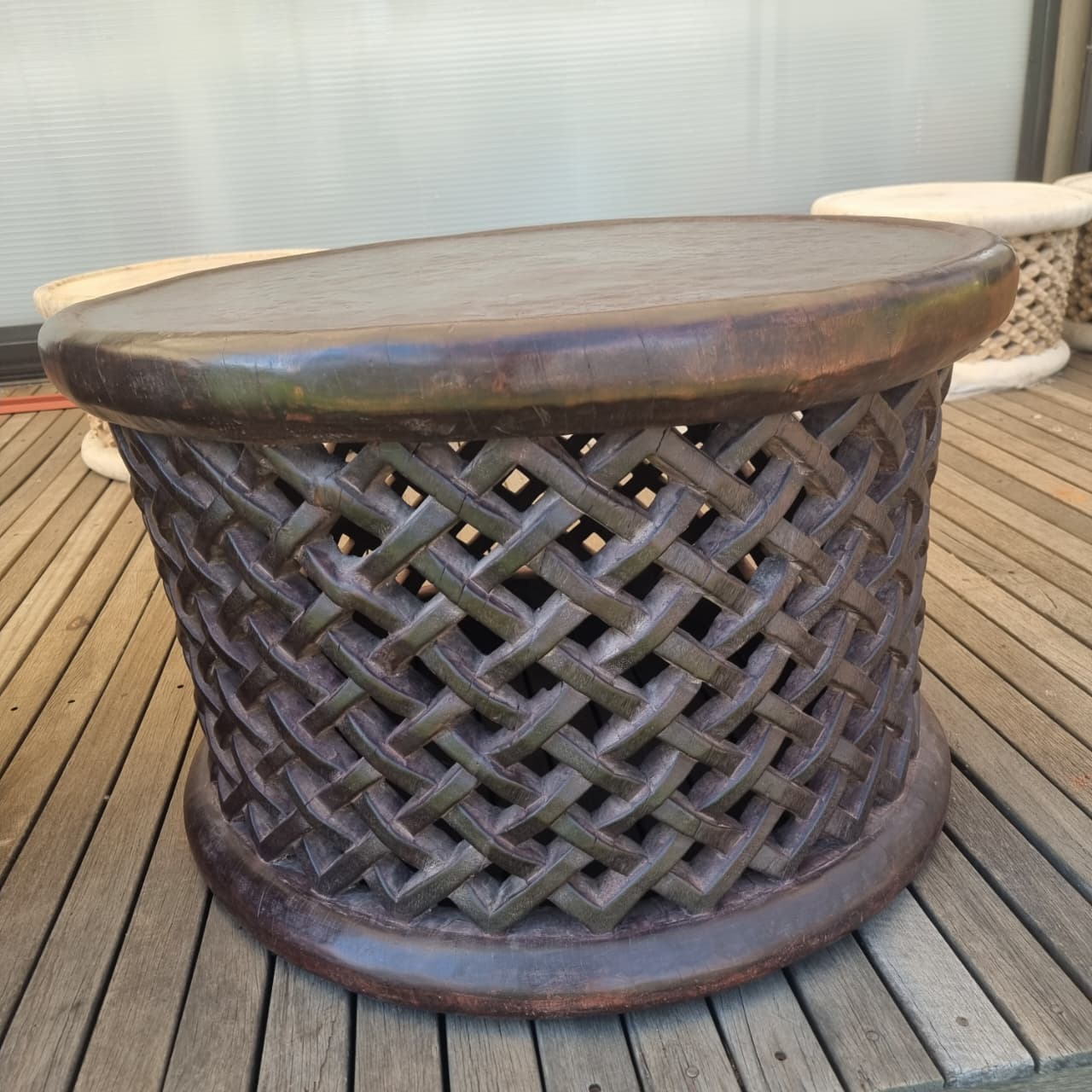 CAMEROON STOOL/SIDE-TABLE (CAMEROON) 90D 57H DARK